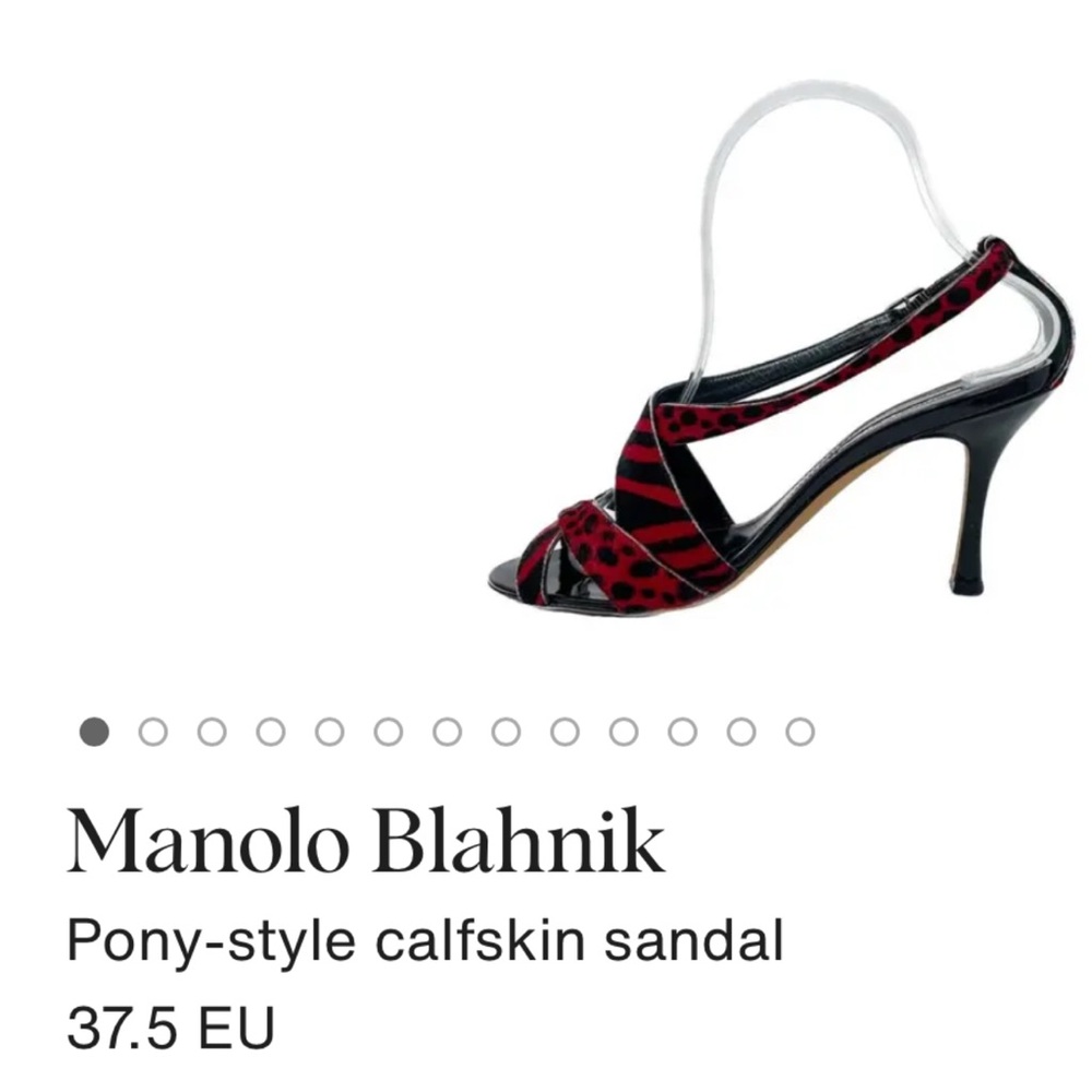 Manolo Blahnik Red and Black Strappy Heels. Comes with bag